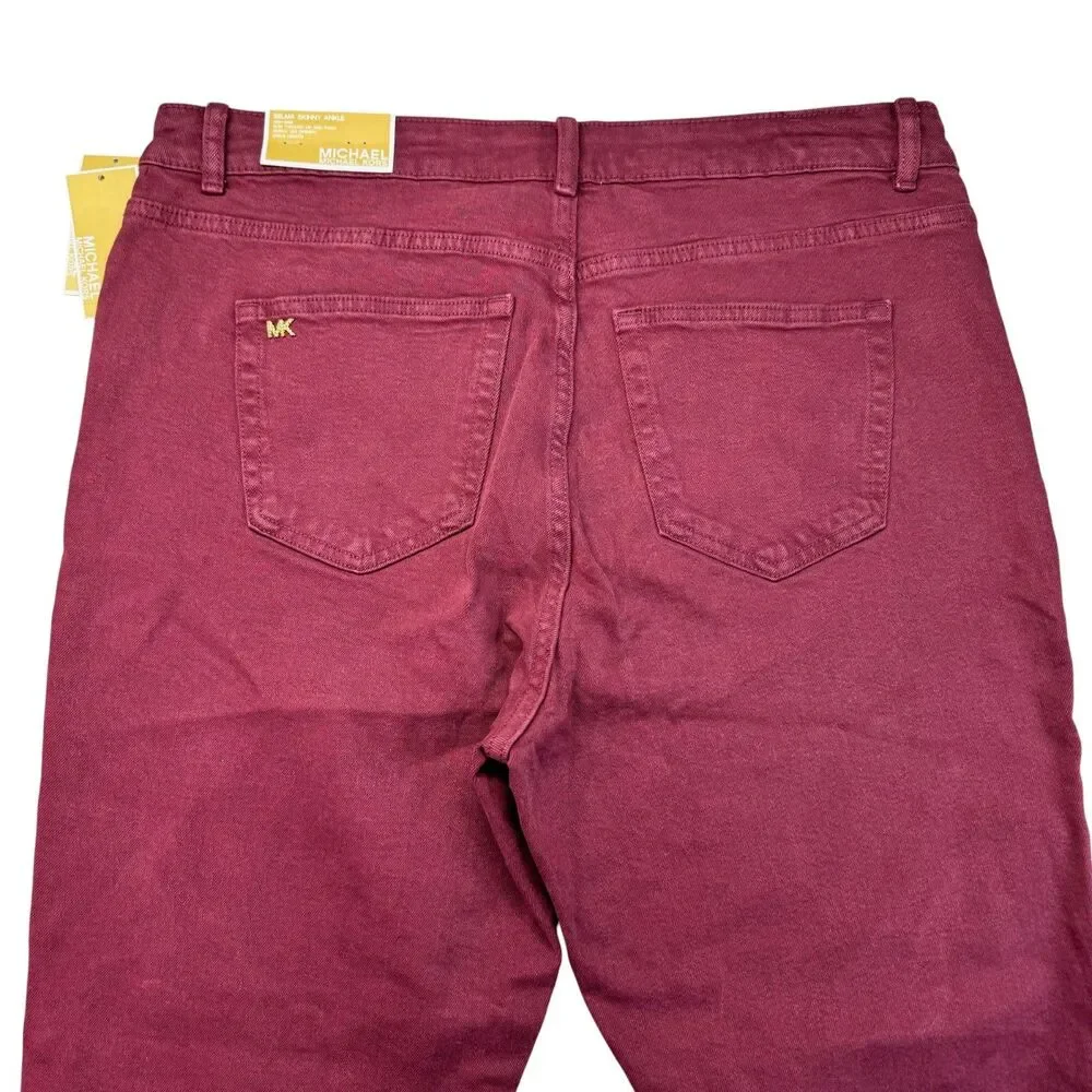Michael Kors Pants Women's 16 Red Selma Skinny Ankle Merlot High-Rise Cotton NWT